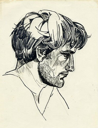 Profile of Ted Hughes.  Illustration by Sylvia Plath 1956.